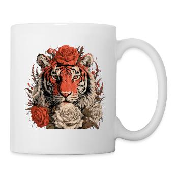 Tiger mit Blumenkrone - Tasse - Weiß - Rechts