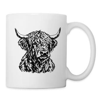 Schottisches Hochlandrind – Schwarz Weiß Gravur - Tasse - Weiß - Rechts