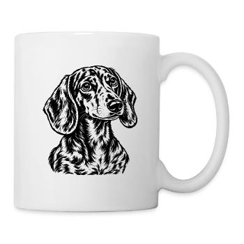 Dackel Porträt – Schwarz Weiß Gravur - Tasse - Weiß - Rechts