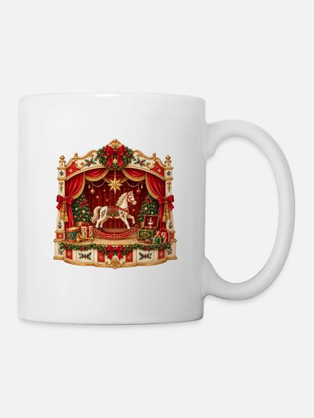 Weihnachts-Schaukelpferde-Spielzeugtheater - Tasse - Weiß