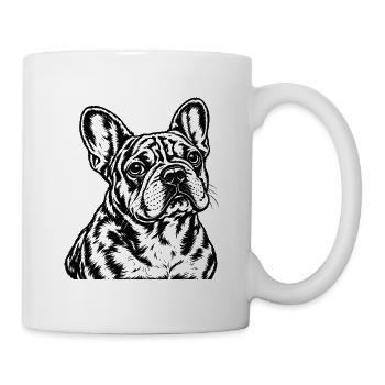 Französische Bulldogge – Schwarz Weiß Porträt - Tasse - Weiß - Rechts