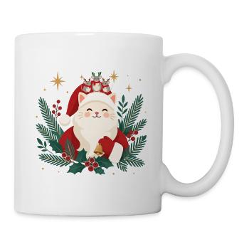Weihnachtskatze mit Mäusen - Tasse - Weiß - Rechts