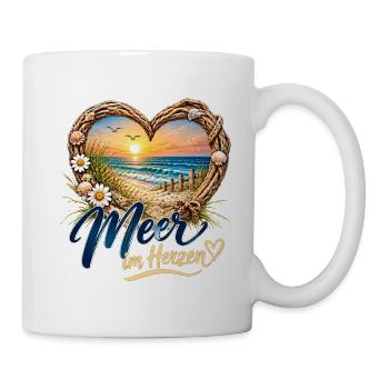 Meer im Herzen: Strandherz-Design - Tasse - Weiß - Rechts