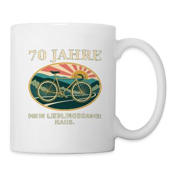 70 Jahre Lieblingsgang: Fahrrad-Retro - Tasse - Weiß - Rechts