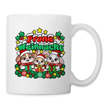 Frohe Weihnachten Kuschelhasen Trio - Tasse - Weiß - Rechts