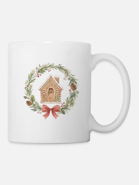 Lebkuchenhaus Weihnachtskranz - Tasse - Weiß