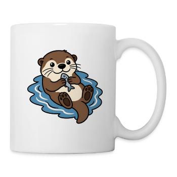 Otter Fisch Wasser Niedlich Tier Vektor Shirt - Tasse - Weiß - Rechts