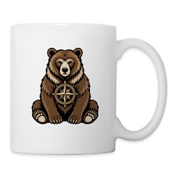Bär Kompass Wandern Outdoor Abenteuer Vektor Shirt - Tasse - Weiß - Rechts