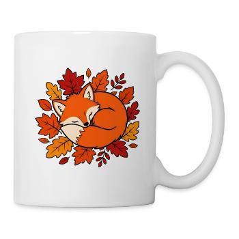 Schlafender Fuchs Herbstblätter Natur Vektor Shirt - Tasse - Weiß - Rechts
