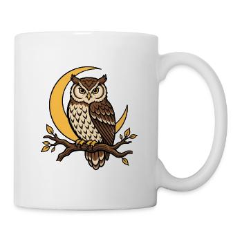 Eule Ast Sichelmond Nacht Wald Natur Vektor Shirt - Tasse - Weiß - Rechts