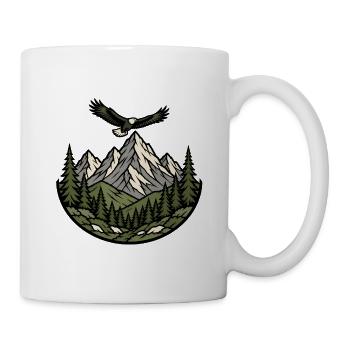 Berge Adler Wald Emblem Wandern Natur Vektor Shirt - Tasse - Weiß - Rechts
