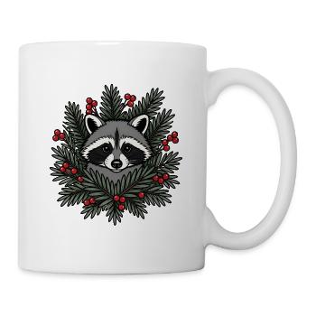 Waschbär Tannenzweige Beeren Wald Vektor Shirt - Tasse - Weiß - Rechts