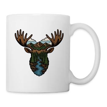 Elch Wald Fluss Landschaft Wildnis Vektor Shirt - Tasse - Weiß - Rechts