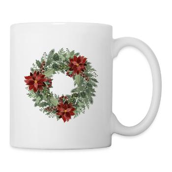 Winterkranz mit roten Poinsettien - Tasse - Weiß - Rechts
