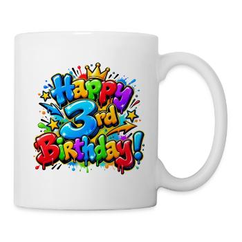 Herzlichen Glückwunsch zum 3. Geburtstag Graffiti: Three-mendous Party! - Tasse - Weiß - Rechts