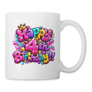 Herzlichen Glückwunsch zum 4. Geburtstag Graffiti: Pink Glam Queen! - Tasse - Weiß - Rechts