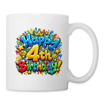 Herzlichen Glückwunsch zum 4. Geburtstag Graffiti: Großartige Straßenparty! - Tasse - Weiß - Rechts