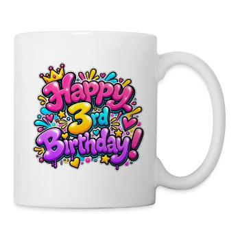 Herzlichen Glückwunsch zum 3. Geburtstag Graffiti: Pink Party Queen! - Tasse - Weiß - Rechts