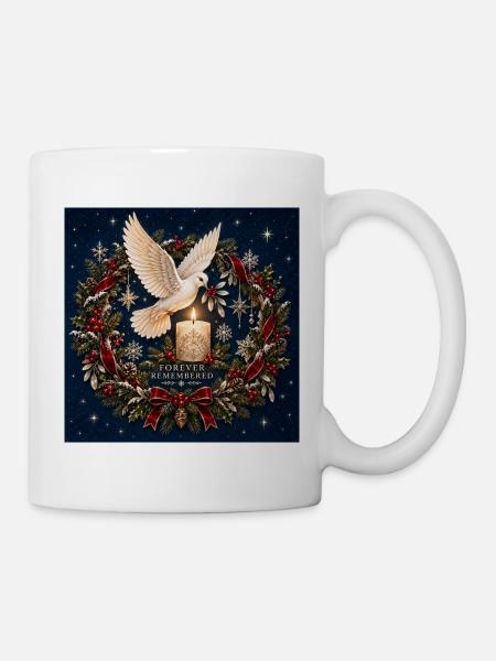 Für immer erinnerte Weihnachtstaube und Kerze - Tasse - Weiß