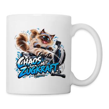 Chaos mit Zugkraft – Lustiger Fitness-Kater  - Tasse - Weiß - Rechts