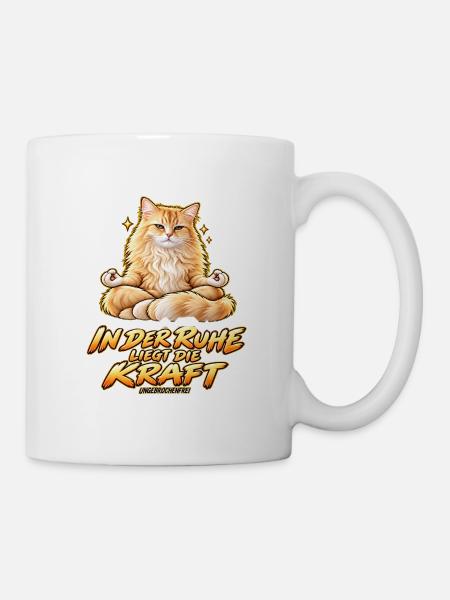In der Ruhe liegt die Kraft – Meditierende Katze m - Tasse - Weiß