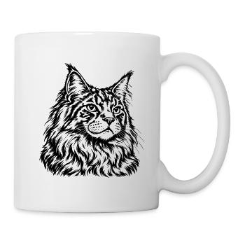 Maine Coon Katze – Edles Schwarz Weiß Porträt - Tasse - Weiß - Rechts