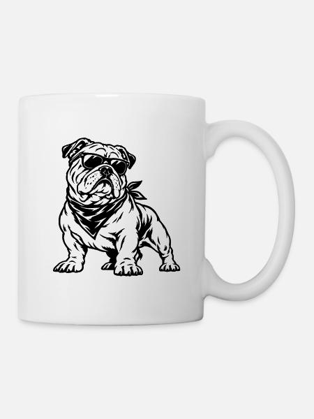 Englische Bulldogge – Cooler Biker Style - Tasse - Weiß