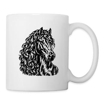 Friese Pferd – Elegantes Schwarz Weiß Porträt - Tasse - Weiß - Rechts