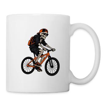 Lustiges Fahrrad Skelett – Halloween Biker - Tasse - Weiß - Rechts