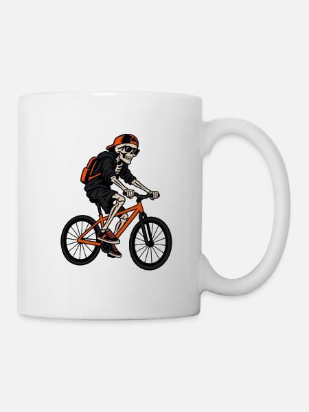 Lustiges Fahrrad Skelett – Halloween Biker - Tasse - Weiß