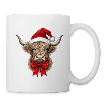 Hochlandrind Weihnachten – Highland Cow mit Mütze - Tasse - Weiß - Rechts
