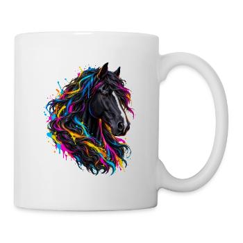 Schwarzes Pferd – Bunte Neon Graffiti Kunst - Tasse - Weiß - Rechts