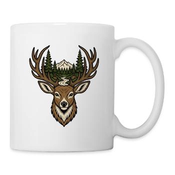 Hirsch Geweih Wald Natur Jagd Wildnis Vektor Shirt - Tasse - Weiß - Rechts