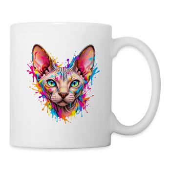Sphynx Katze – Farbenfrohes Neon Graffiti - Tasse - Weiß - Rechts