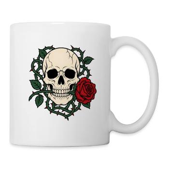 Totenkopf Rose Dornen Skull Tattoo Vektor Shirt - Tasse - Weiß - Rechts