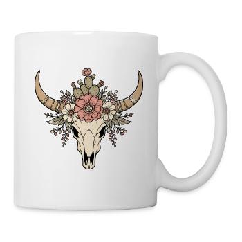 Rinderschädel Horn Wüstenblumen Skull Vektor Shirt - Tasse - Weiß - Rechts