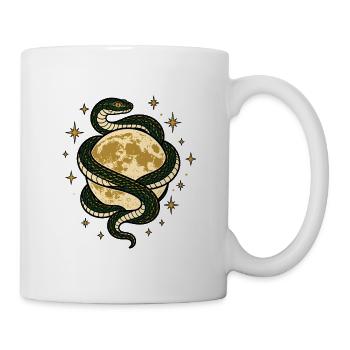 Schlange Vollmond Sterne Mystisch Vektor Shirt - Tasse - Weiß - Rechts