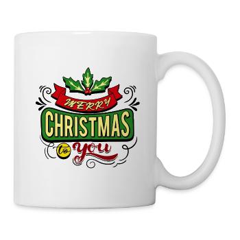 Merry Christmas to you - Retro Stechpalmen Banner - Tasse - Weiß - Rechts