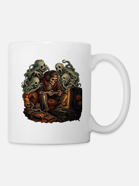 Gruseliger Gamer Skelett Halloween - Tasse - Weiß