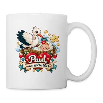 Storch Paul: Unser Glück - Tasse - Weiß - Rechts