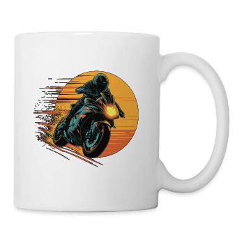 Sportmoto: Schnell fahren von einem Biker bei einem großen Sonnenuntergang - Tasse - Weiß - Rechts