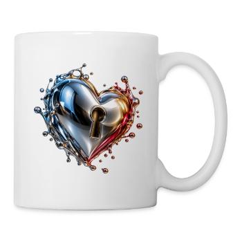 Dualfarben Metallherz mit Schlüssel - Tasse - Weiß - Rechts
