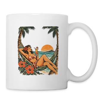 Pin-Up Girl in Hängematte: Retro Sommer & Cocktail - Tasse - Weiß - Rechts