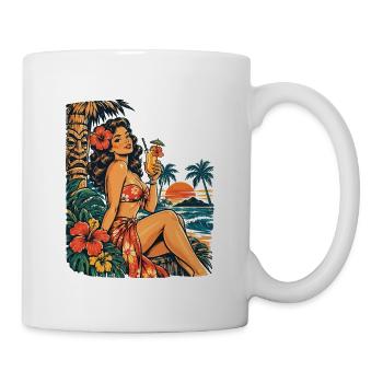 Tiki Pin-Up Girl: Retro Hawaii Cocktail Vibe - Tasse - Weiß - Rechts