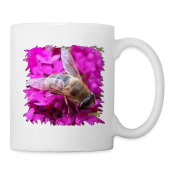 Blütenbiene oder Drohne auf pinker Blüte - Tasse - Weiß - Rechts