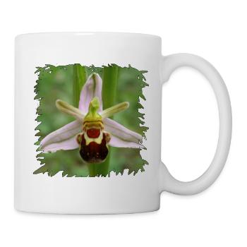 Bienenragwurz Blüte im Schwarzrand - Tasse - Weiß - Rechts