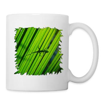 Gecko-Silhouette auf grünem Blatt - Tasse - Weiß - Rechts