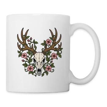 Hirschschädel Geweih Blumen Ranken Vektor Shirt - Tasse - Weiß - Rechts