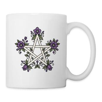 Pentagramm Blumen Blätter Mystik Hexen Shirt - Tasse - Weiß - Rechts