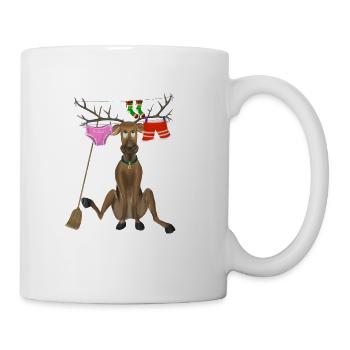 Rentier nach Weihnachten - Wäsche im Geweih - Tasse - Weiß - Rechts